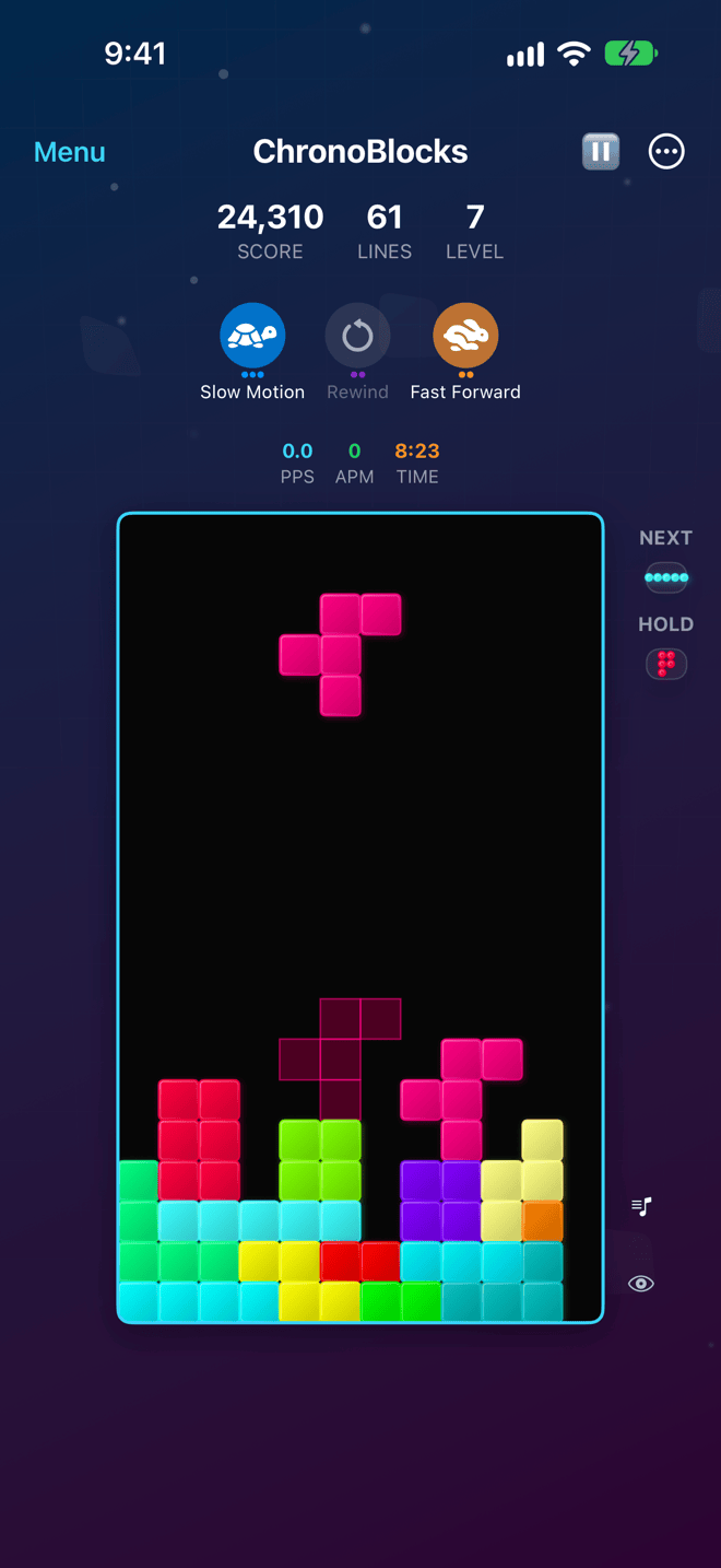 Neon Pulse theme with pentomino pieces from the ChronoPacks